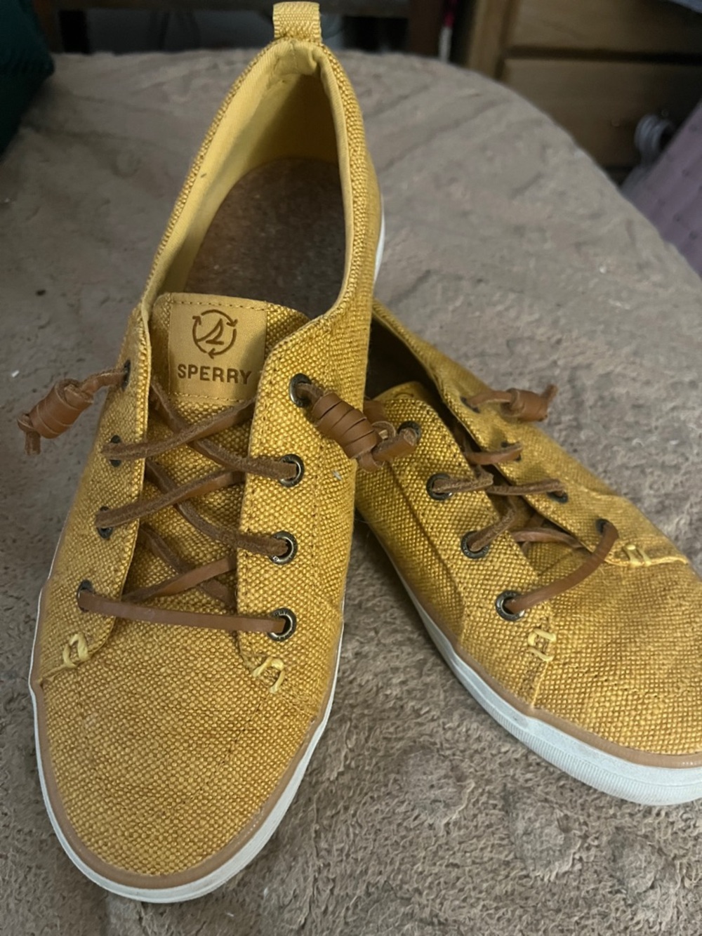 Sperry Mustard Yellow Canvas Boat Sneakers like New